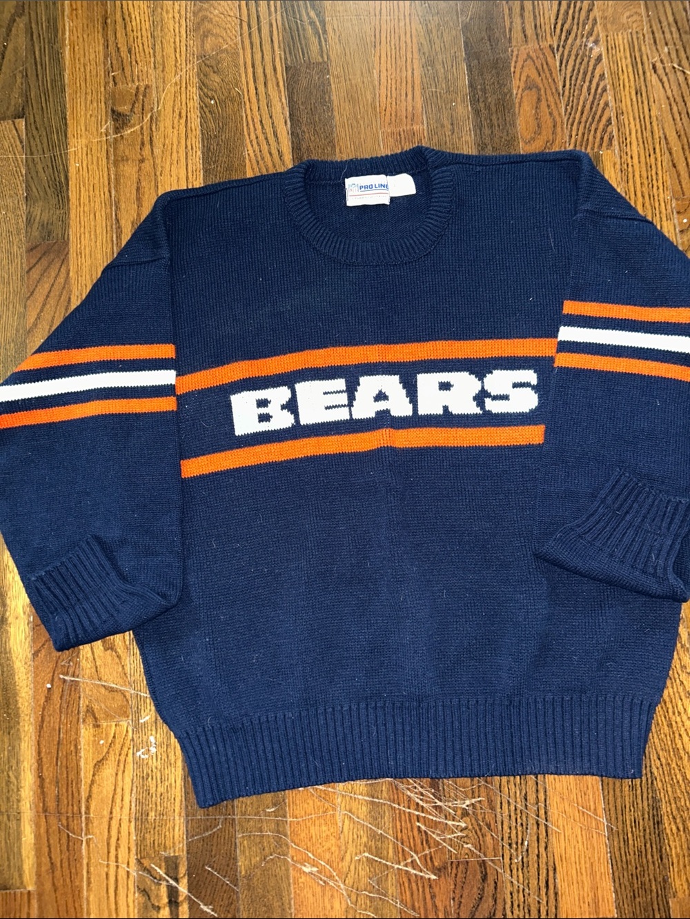 NFL PRO LINE 'BEARS' Men’s sweater,Navy,Orange&White Stripes by Cliff Engle